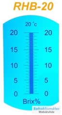 Skala optyczna Brix 0–20 z oznaczeniem 20 °C.